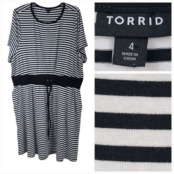 NEW Torrid Black White Striped Jersey Smocked Waist T-Shirt Dress Plus Size 4X - Picture 1 of 12